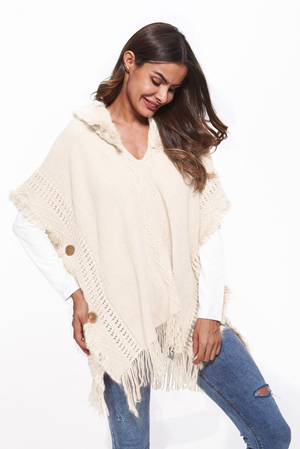 SZ60179-4 Ladies Women Knitting Crochet White Hooded Short Sleeve Sweaters Shawl